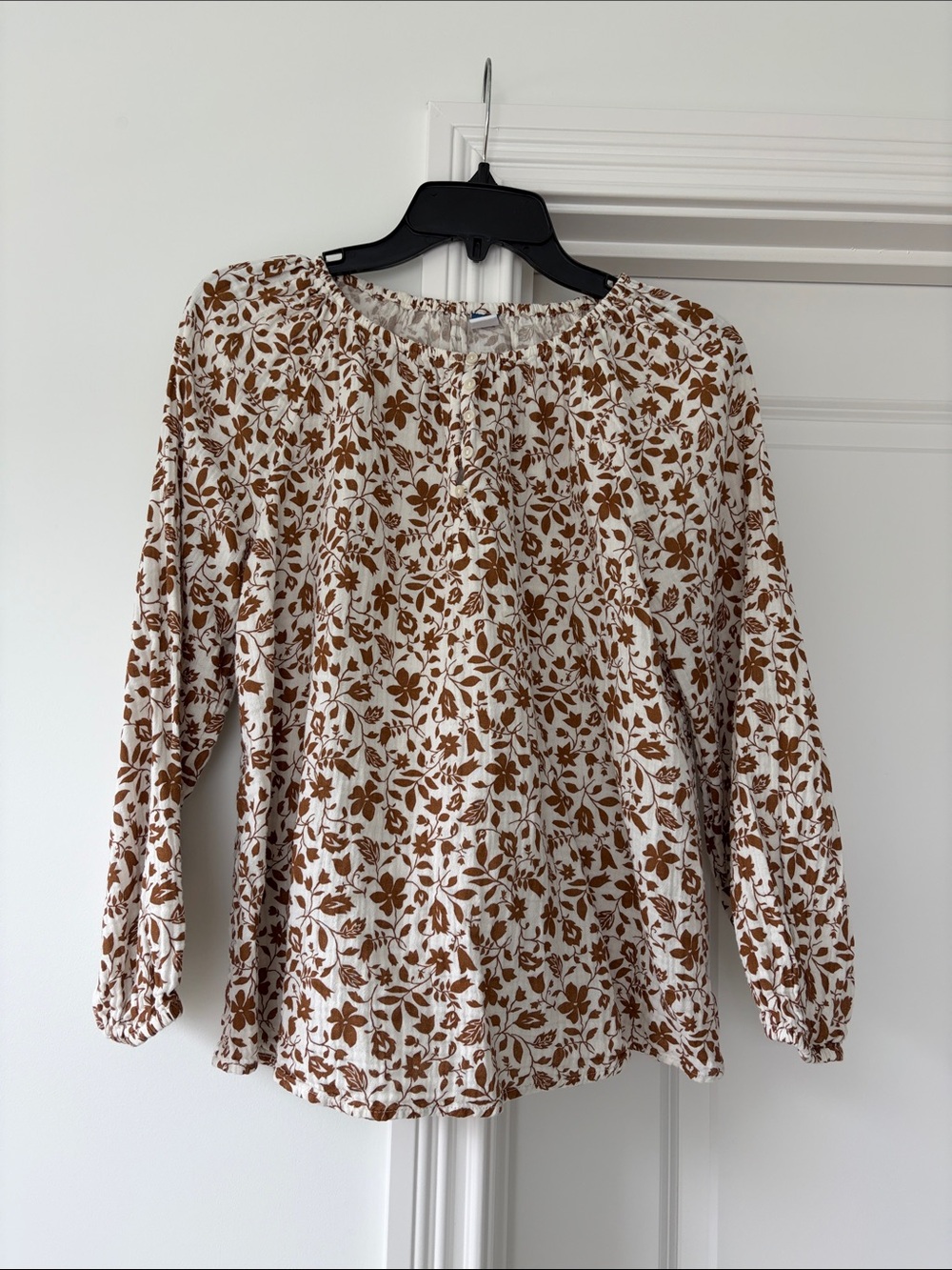 Old Navy White Blouse with Brown Floral Print